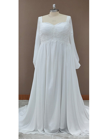 Discount Empire Chiffon Plus Size Wedding Dresses with Split Sleeves