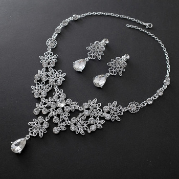 Perfect Sparkling Crystal Floral Necklace and Earring Set