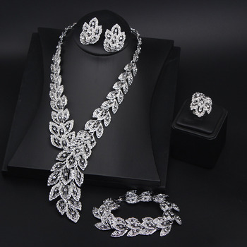 Graceful Crystal Silver Leaf-inspired Necklace and Earrings Set