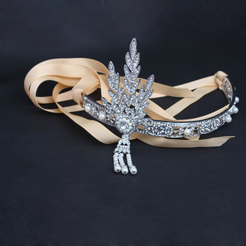 Dainty Crystal Pearl Silver Bridal Headband/ Wedding Jewelry Hair Accessory with Leaf-inspired