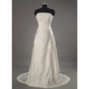 Affordable A-Line Strapless Court Train Beading Appliques Wedding Dress