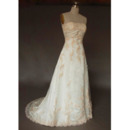 Affordable A-Line Strapless Court train Satin Tulle Embroider Wedding Dress