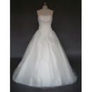 Affordable A-Line Strapless Chapel Satin Tulle Beading Wedding Dresses