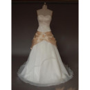 Modern A-Line Sweetheart Court Train Organza Wedding Dresses with Beading Appliques