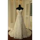 A-Line Sweetheart Court train Satin Wedding Dresses with Beaded Lace Skirt