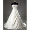 Classic A-Line Strapless Elegant Court train Satin Beading Bridal Gown