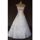 Delicate Elegant A-Line Court train Beaded Satin Wedding Dresses with Side Slit