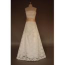 Discount A-Line Strapless Sweep train Lace Wedding Dresses with Belt