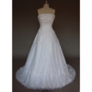 Attractive A-Line Strapless Beading Appliques Satin Wedding Dresses