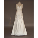 Discount Simple Sheath V-Neck Satin Wedding Dresses with Ruching Detail