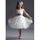 Pretty Knee Length Tulle Flower Girl Dresses with Flowers and Feather