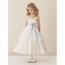 Beautiful Ball Gown Sleeveless Satin Tulle Beading Flower Girl Dresses with Beading Neckline and Colored Sash