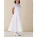 A-Line Illusion Neck Short Sleeves White First Communion Dresses with Lace Top