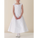 Designer A-Line Sleeveless Ankle Length Satin First Communion Dresses with Beadeding Appliques