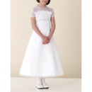 A-Line Short Sleeveless Tea-length Girls Organza First Communion Dresses