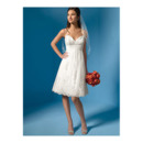 Affordable A-Line Slender Straps Knee Length Appliques Tulle Wedding Dresses