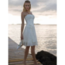 Discount A-Line Strapless Short Beach Lace Empire Wedding Dresses with Pleated Bust