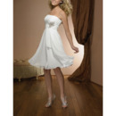 Inexpensive A-Line Strapless Short Chiffon Summer Simple Wedding Dress with Ruched Bodice