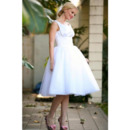 Simple Ball Gown Sleeveless Knee Length Organza Satin Wedding Dresses with Slight Ruch Detail