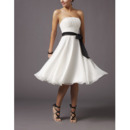 Elegant A-line Strapless Knee Length Chiffon Satin Sash White Bridesmaid Dresses