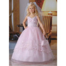 Designer Spaghetti Strap Ball Gown Organza First Communion Dresses with Beaded Appliques