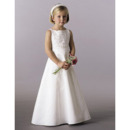 Lovely A-Line Bateau Neckline Beaded Satin Ivory First Communion Dresses with Bowknot