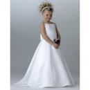 Lovely A-Line Beaded White Satin First Communion Dresses with Keyhole Back