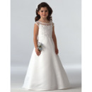 Pretty A-Line Round Neckline Floor Length Satin First Communion Dresses with Beaded Appliques