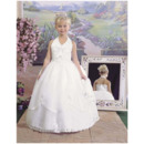 Gorgegous Beading Appliques Ball Gown Halter & V-neck First Communion Dresses with Two Layered Skirt