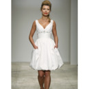 Simple Ball Gown deep V-Neck Ivory short Reception Taffeta Wedding Dresses with Pockets