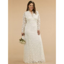 Empire V-Neck Lace Long Sleeves Plus Size Wedding Dress/ Floor Length Embroidery Reception Bridal Dress