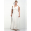 Charming Custom Sheath Plus Size V-Neck Ankle Length Chiffon Reception Beach Wedding Dress
