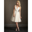 Fabulous A-Line V-Neck Satin Knee Length Reception Wedding Dresses/ A-Line Short Petite Wedding Gowns