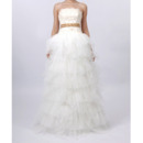 Attractive A-Line Beaded Bodice Ruched Tiered Tulle Bridal Wedding Dresses
