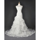 Exquisite Elegant Beading Appliques Mermaid Allover Ruched Tulle Wedding Dresses with Layered Skirt