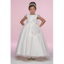 Pretty Custom A-Line Bateau Cap Sleeves Ankle Length Embroidery Organza Flower Girl/ First Communion Dresses with Embroidery and