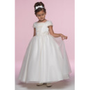 Princess Classic Ball Gown Square Cap Sleeves Ankle Length Ruffled Organza Flower Girl/ First Communion Dresses