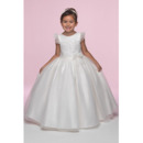 Inexpensive Pretty Ball Gown Full Length Ruffled Sleeves Embroidery Organza Flower Girl/ First Communion Dresses