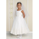 Discount A-Line Round Ankle Length Applique Tulle First Communion Flower Girl Dresses