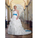 Ball Gown Strapless Pick-up Skirt Satin Wedding Dresses with Embroidery Sashes