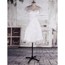 Elegant Illusion Tulle Neckline Lace Reception Wedding Dresses with Short Sleeves