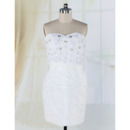 Petite Sweetheart Beaded Appliques Taffeta Short Wedding Dresses with All Over Ruched Stretch