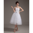 Romantic Spring A-Line Knee Length Tulle Wedding Dresses with Beaded Applique