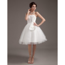 Elegant A-Line Strapless Pleated Tulle Reception Wedding Dresses with Ruched