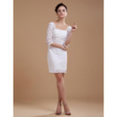 Elegant Spring Column Square Lace Short Wedding Dresses with Half Sleeves
