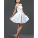 Affordable A-Line Pleated Taffeta Short Reception Wedding Dresses with Beading Appliques Waist