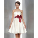 Affordable Princess A-line Strapless Mini/Short Satin Bridesmaid Dresses with Sas