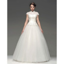 Winter Ball Gown Stand Collar Floor Length Organza Lace Wedding Dresses