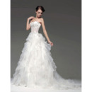 Inexpensive A-Line Sweetheart Floor Length Satin Organza Ruffle Wedding Dresses