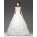Fall/Winter A-Line Spaghetti Straps Floor Length Satin Tulle Tiered Wedding Dresses with Spaghetti Straps